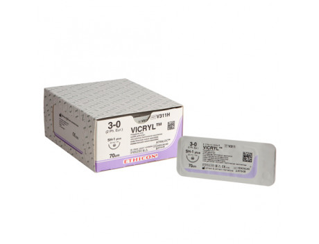 ETHICON HECHTDRAAD VICRYL USP3-0 SH-1 70CM VIOLET V311H STERIEL