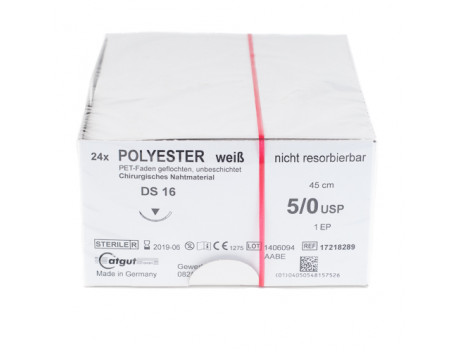 CATGUT HECHTDRAAD POLYESTER USP5-0 DS-16 45CM WIT 17218289 STERIEL