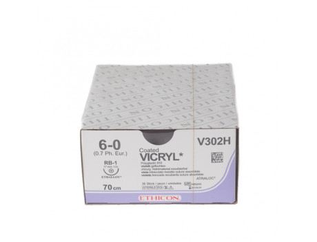 ETHICON HECHTDRAAD VICRYL USP6-0 RB-1 70CM VIOLET V302H STERIEL