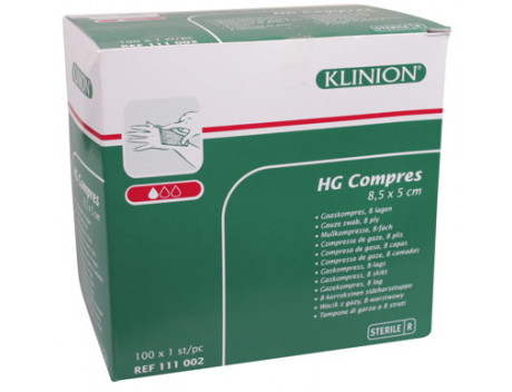 KLINION HG COMPRES HYDROFIEL GAASKOMPRES 8,50X5CM 8 LAGEN 100X1ST
111002 STERIEL